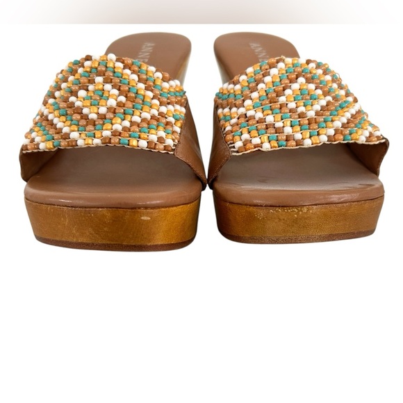 Anne Klein Beaded Plateform Wood Wedge Sandals Sz 10 - Picture 7 of 13